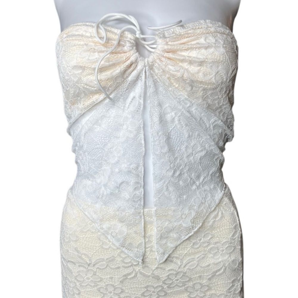 SHEIN Lace Strapless Top and Maxi Skirt Set in Cream and White Size XS